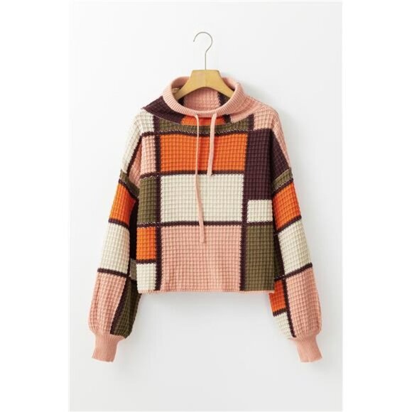 Drawstring Color Block Mock Neck Sweater - Picture 6 of 11